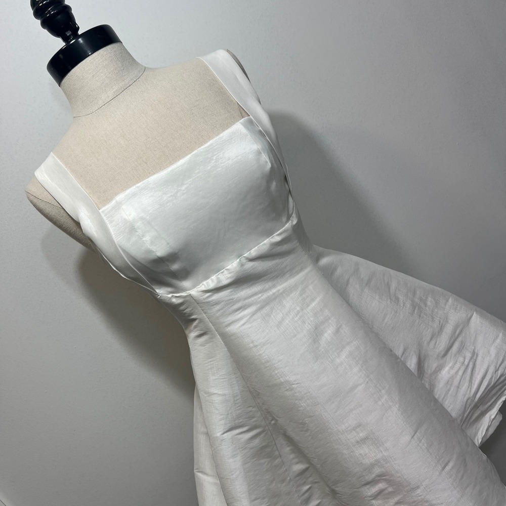 LENA White Square Neck Bow Back Cutout Fit and Flare Mini Dress D7862 Small